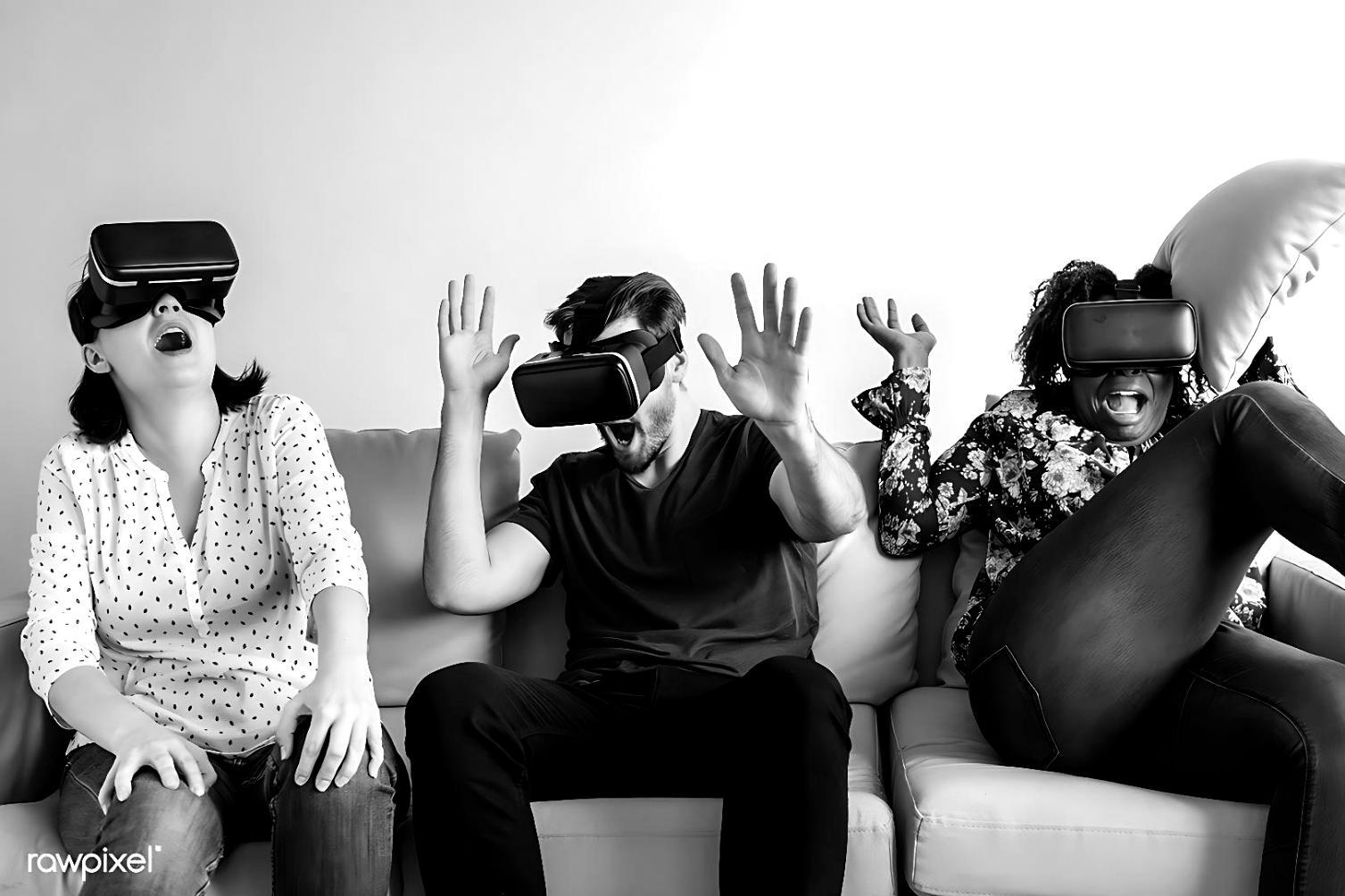 VR development workspace with headset and design tools